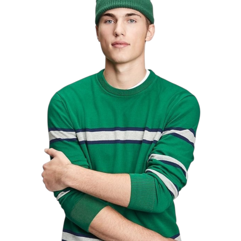 Gap Mainstay Crewneck Sweater Holiday Green Striped Mens Small New‎ With Tags